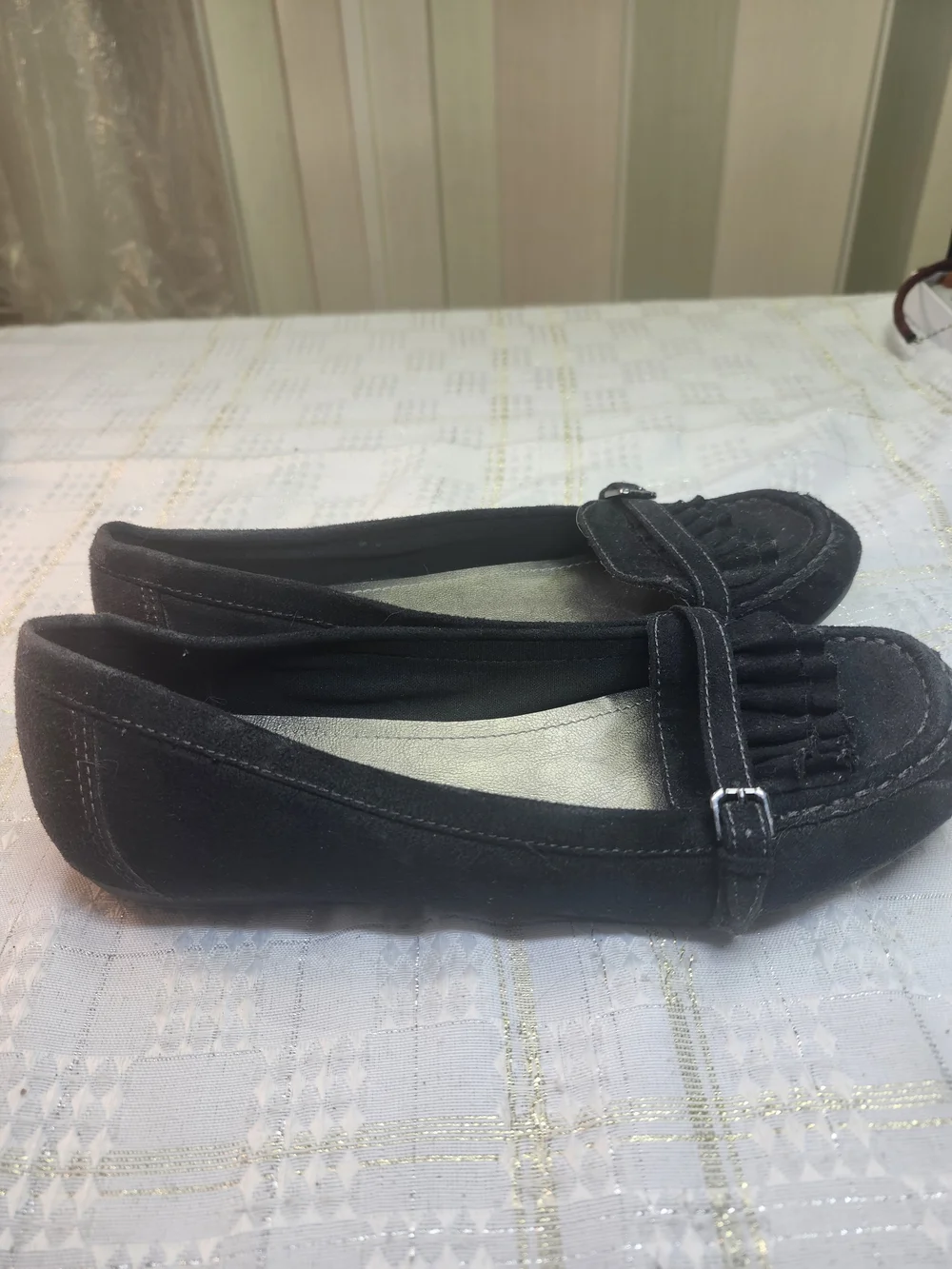 American Eagle Outfitters Black Fringe Moccasin Flats